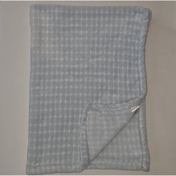 Tahari Baby Blue White Squares Soft Fleece Blanket Lovey 28" x 39" RN 157035 - Picture 1 of 7